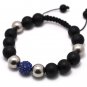12mm Blue Silver Black Matte Shamballa Bracelet HB54BL