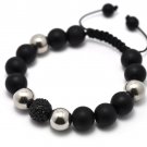 12mm Black Silver Black Matte Shamballa Bracelet HB54BK