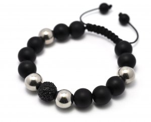 12mm Black Silver Black Matte Shamballa Bracelet HB54BK