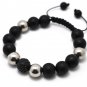 12mm Black Silver Black Matte Shamballa Bracelet HB54BK