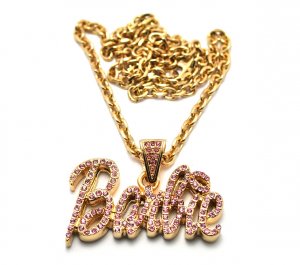 Nicki Minaj Barbie Small Necklace Pendant - Gold Pink MZ34G-PK