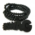Black Wood SWAG Necklace Pendant Rosary Chain WJ84BK