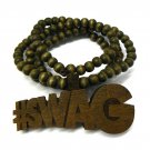 Brown Wood SWAG Necklace Pendant Rosary Chain WJ84BN