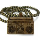 Brown Wood Boombox Radio Necklace Pendant WJ80BN