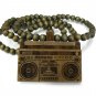 Brown Wood Boombox Radio Necklace Pendant WJ80BN
