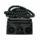 Black Wood Boombox Radio Necklace Pendant WJ80BK