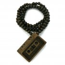 Brown Wood Cassette Music Necklace Pendant WJ115BN