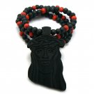 Black Wood Jesus Necklace Pendant Hip Hop Colored Chain WJ1BK-RD