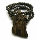 Brown Wood Jesus Necklace Pendant Hip Hop Chain WJ1BN