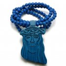 Blue Wood Jesus Necklace Pendant Hip Hop Chain WJ1BL