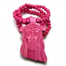 Pink Wood Jesus Necklace Pendant Hip Hop Chain WJ1PK