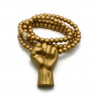 Gold Wood Power Fist Necklace Pendant Piece WJ3G