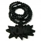 Black Wood POW! Necklace Pendant Hip Hop Piece WJ33BK