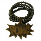 Brown Wood POW! Necklace Pendant Hip Hop Piece WJ33BN