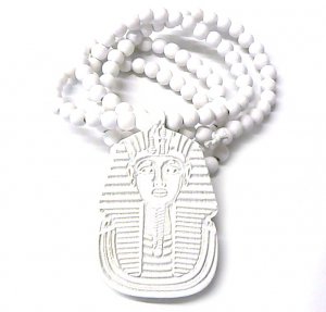 White Wood Sphynx Pharaoh Egyptian Necklace Pendant WJ50WH