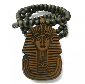 Brown Wood Sphynx Pharaoh Egyptian Necklace Pendant WJ50BN