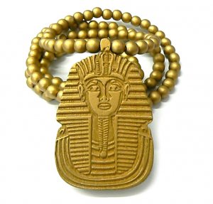 Gold Wood Sphynx Pharaoh Egyptian Necklace Pendant WJ50G