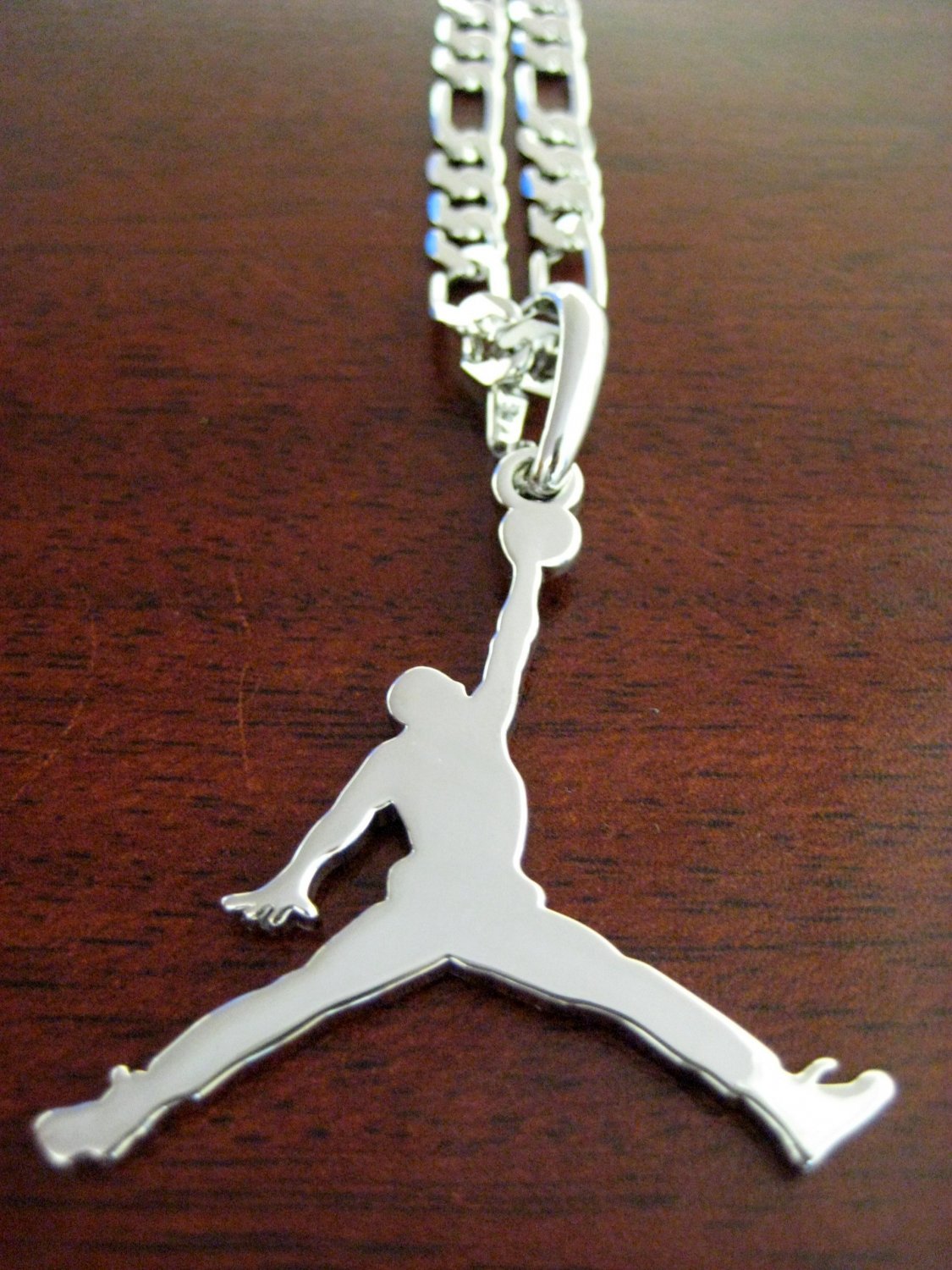 Silver Stainless Steel Jordan Jumpman Basketball Necklace Pendant