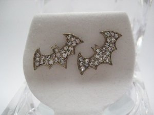 Gold CZ Crystals Batman Dark Knight Stud Earrings