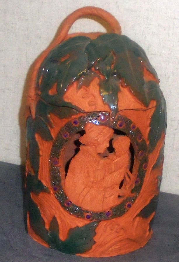 Ceramic Handcraft Jar floral child leaves