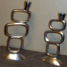Two Modern Look Candle Holders Silvertone