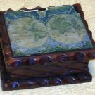 Handmade woodcraft box with map of the World