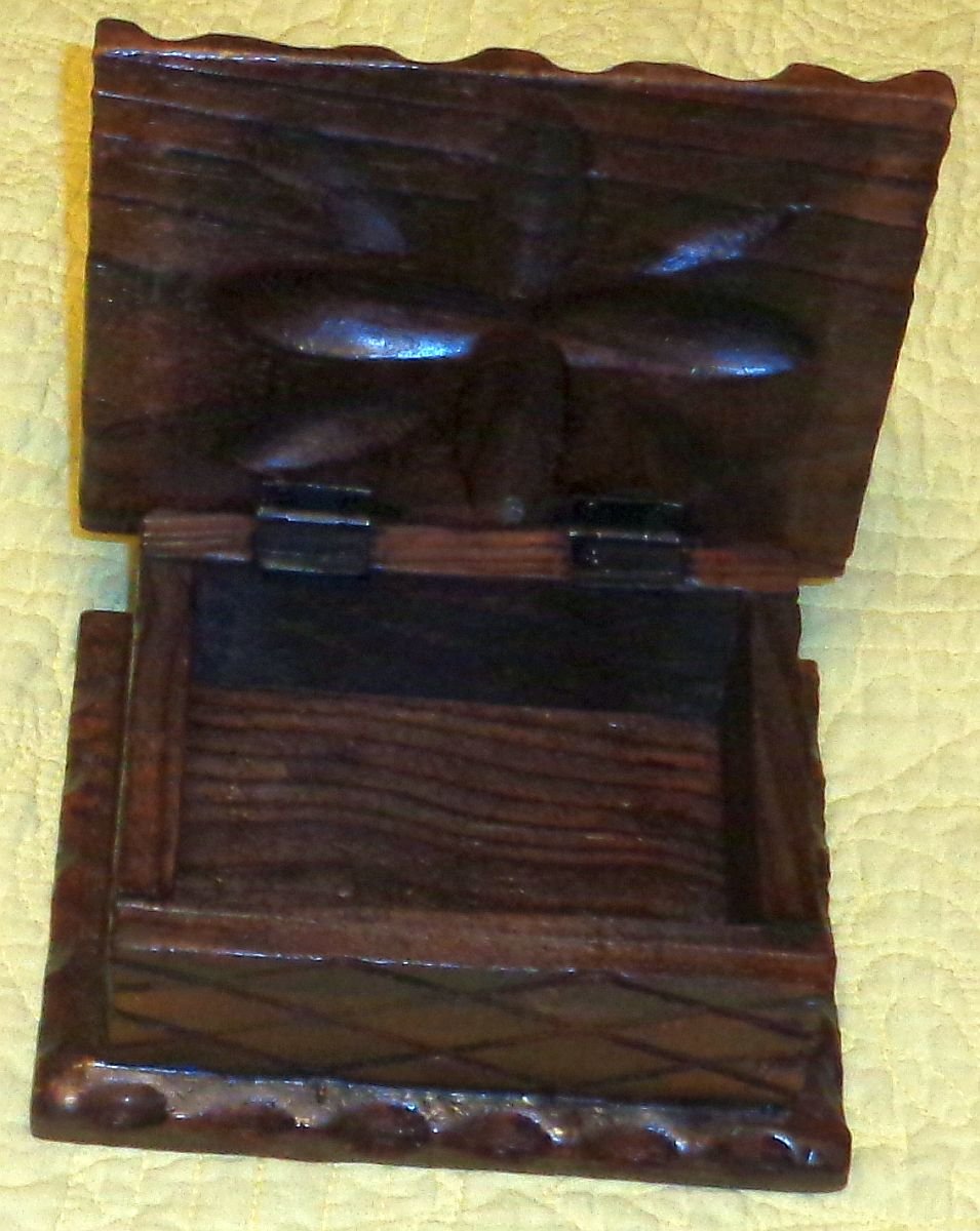 Handmade woodcraft box with map of the World