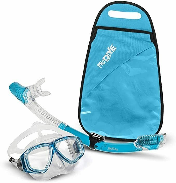 PRODIVE Premium Dry Top Snorkel Set - Impact Resistant Tempered Glass Diving Mas