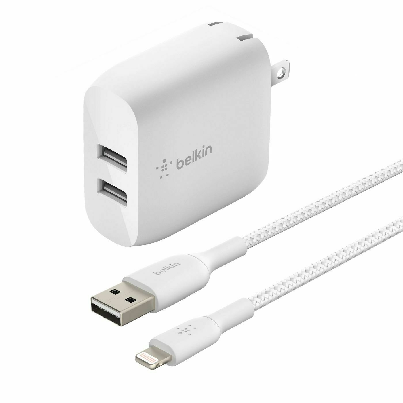 Belkin 1' Dual Port Home Charger with A to LTG Braided Cable