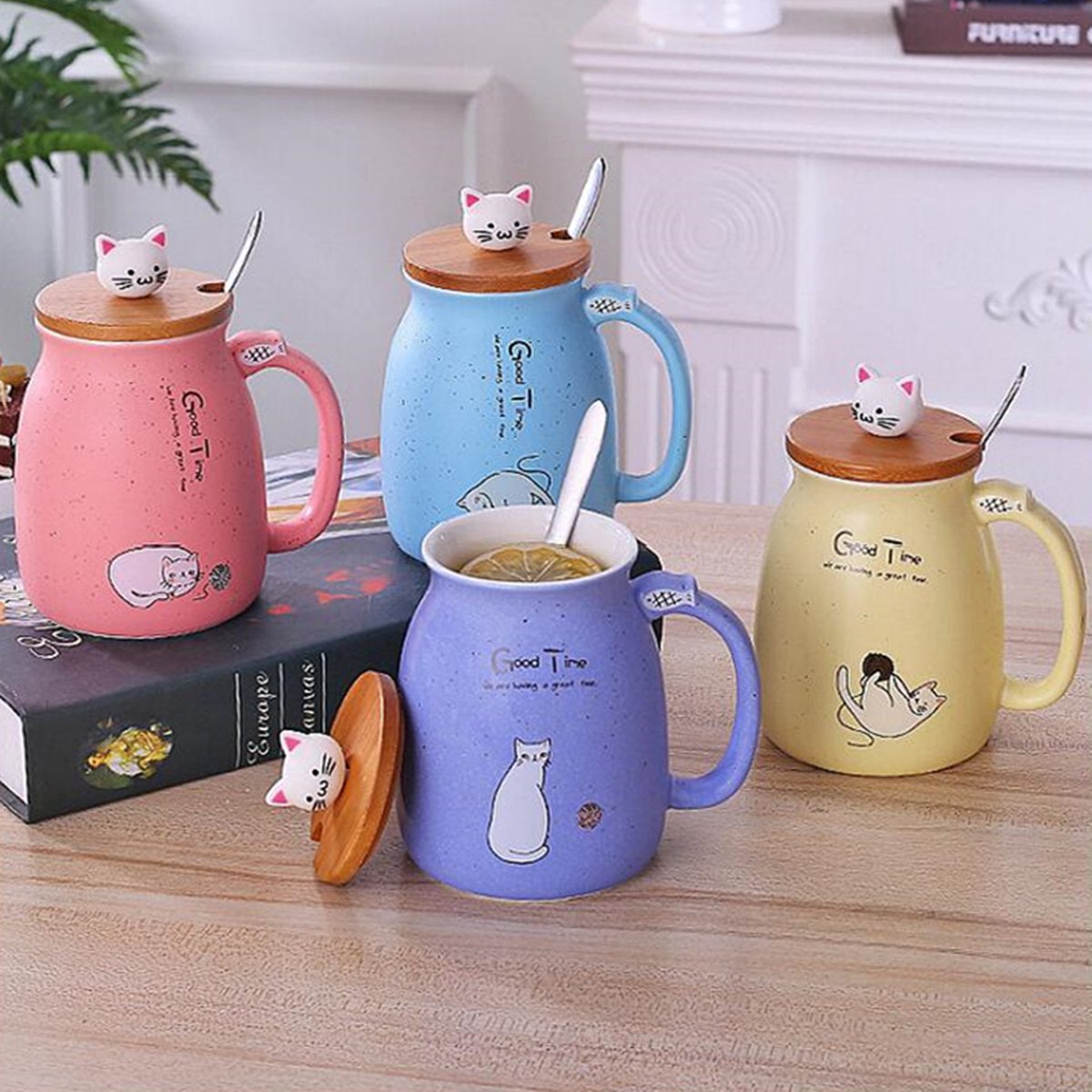 250ml Cute Creative Cat Glass Coffee Tea Milk Water Mug with Cat Tail Handle