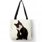 Cute Black Cat Print Tote Bag Foldable Shopping Bag
