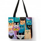Cute Cartoon Floral Cat Print All Occasions Bag Linen Fabric Eco Reusable - Large 40x40CM