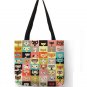Cute Cartoon Floral Cat Print All Occasions Bag Linen Fabric Eco Reusable - Large 40x40CM
