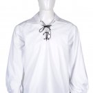 3XL Size White Cotton Traditional Scottish Style Jacobean Jacobite Ghillie Kilt Shirt