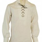 4XL Size Cream Color Cotton Traditional Scottish Style Jacobean Jacobite Ghillie Kilt Shirt