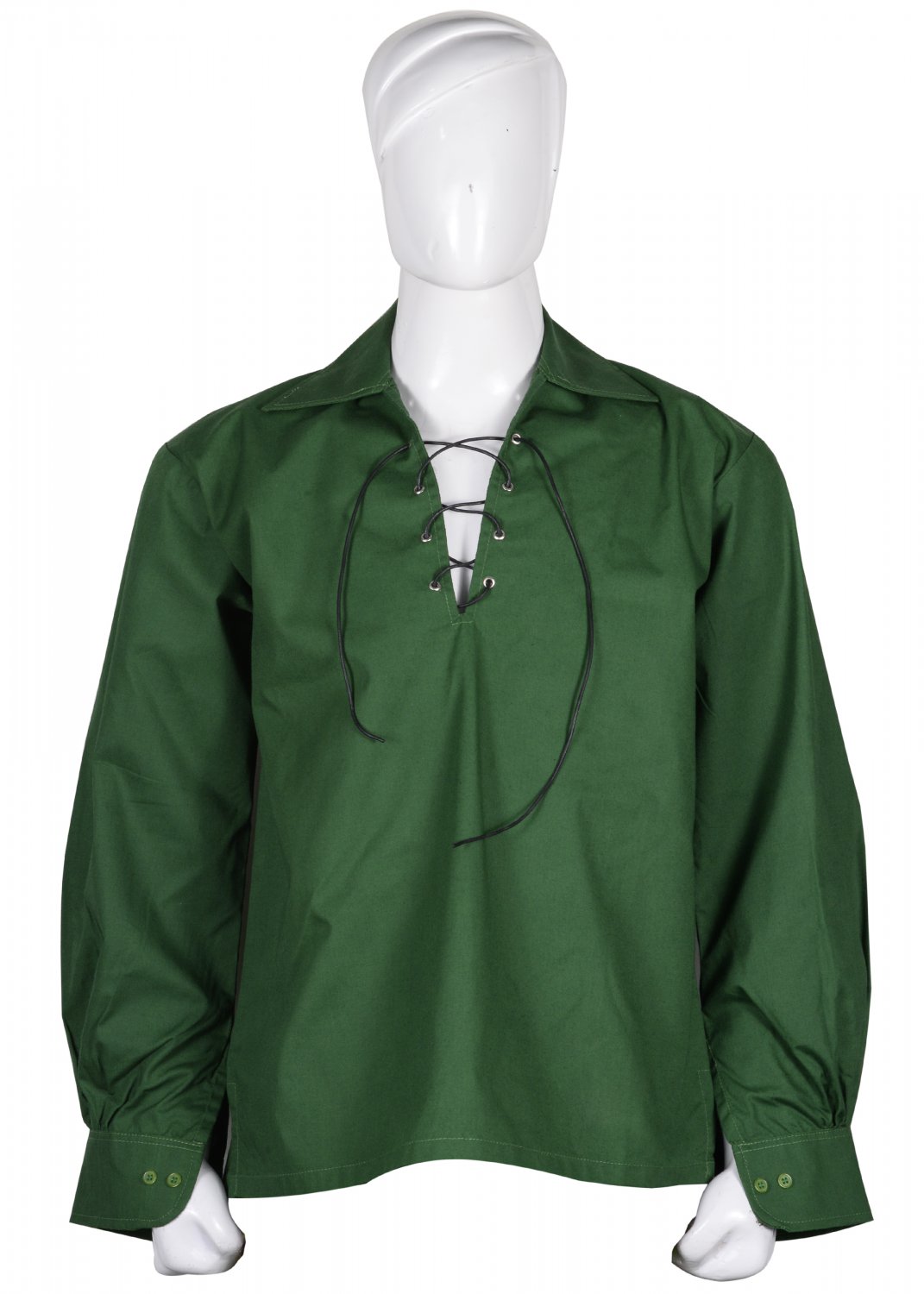 3XL Size Green Color Cotton Traditional Scottish Style Jacobean Jacobite Ghillie Kilt Shirt