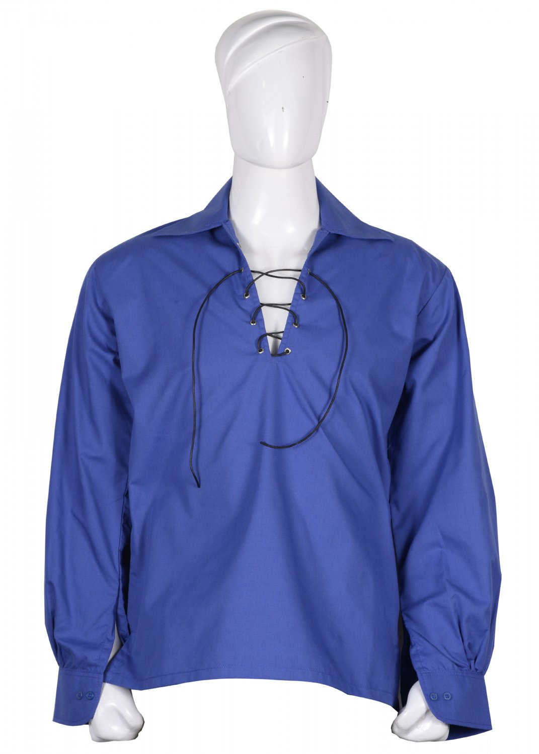 6XL Size Royal Blue Color Cotton Traditional Scottish Style Jacobean Jacobite Ghillie Kilt Shirt