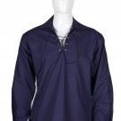 4XL Size navy Blue Color Cotton Traditional Scottish Style Jacobean Jacobite Ghillie Kilt Shirt