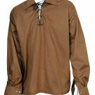2XL Size Brown Color Cotton Traditional Scottish Style Jacobean Jacobite Ghillie Kilt Shirt