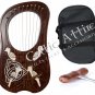 NEW LYRE HARP 10 Metal Strings Rosewood Hand Engraved With Black Bag and Key