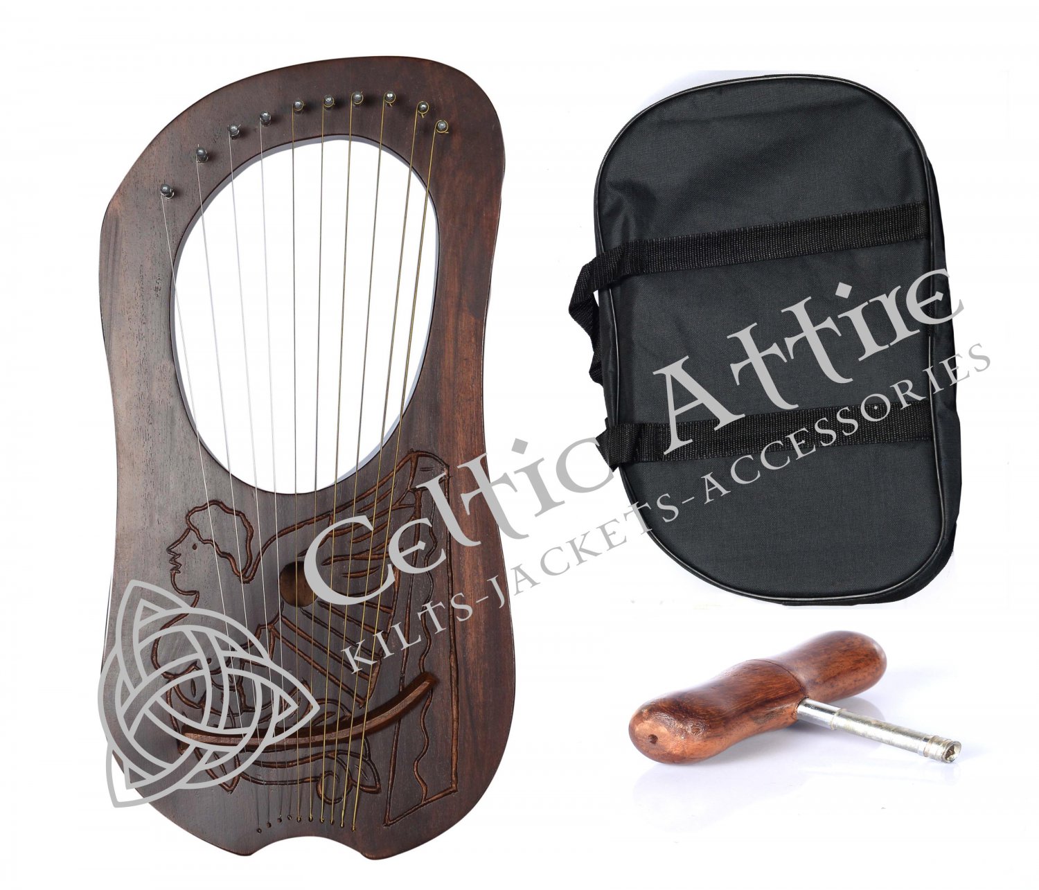 LYRE HARP 10 METAL STRINGS ROSEWOOD Lady Harp WITH FREE BAG And STRINGS KEY