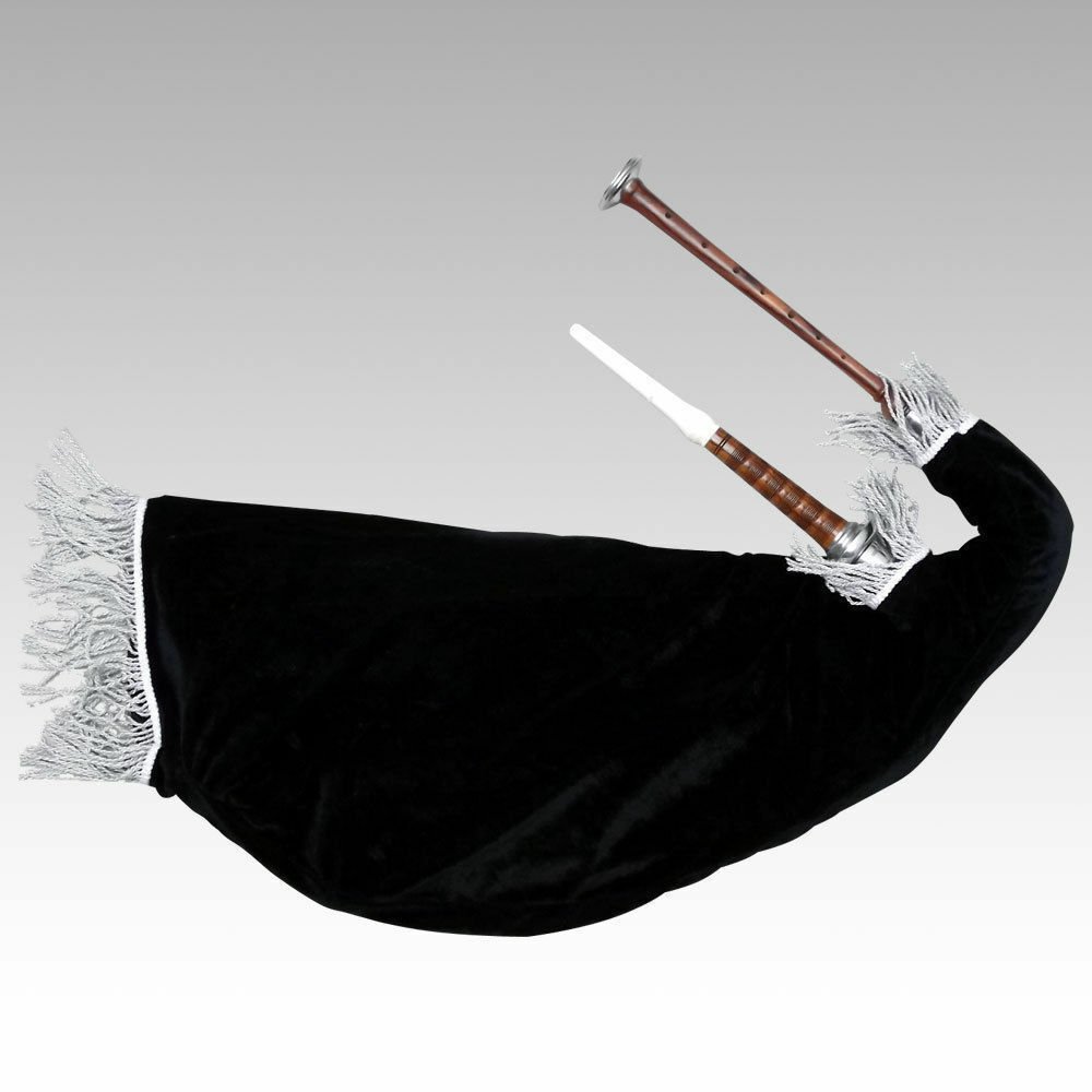 Scottish Goose Practice Bagpipe New Black Silver Mounts Black Velvet Bag