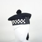 Scottish Black AND White DICED Band Black Wool BALMORAL HAT Military Highlander Kilt Cap Size 54