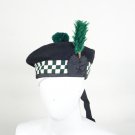 Scottish GREEN AND White DICED Band Black Wool BALMORAL HAT Military Highlander Kilt Cap Size 58