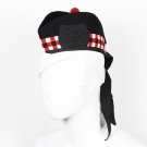 Handmade SCOTTISH Glengarry Wool Hat/Cap Black wool and Red White Diced Size 54