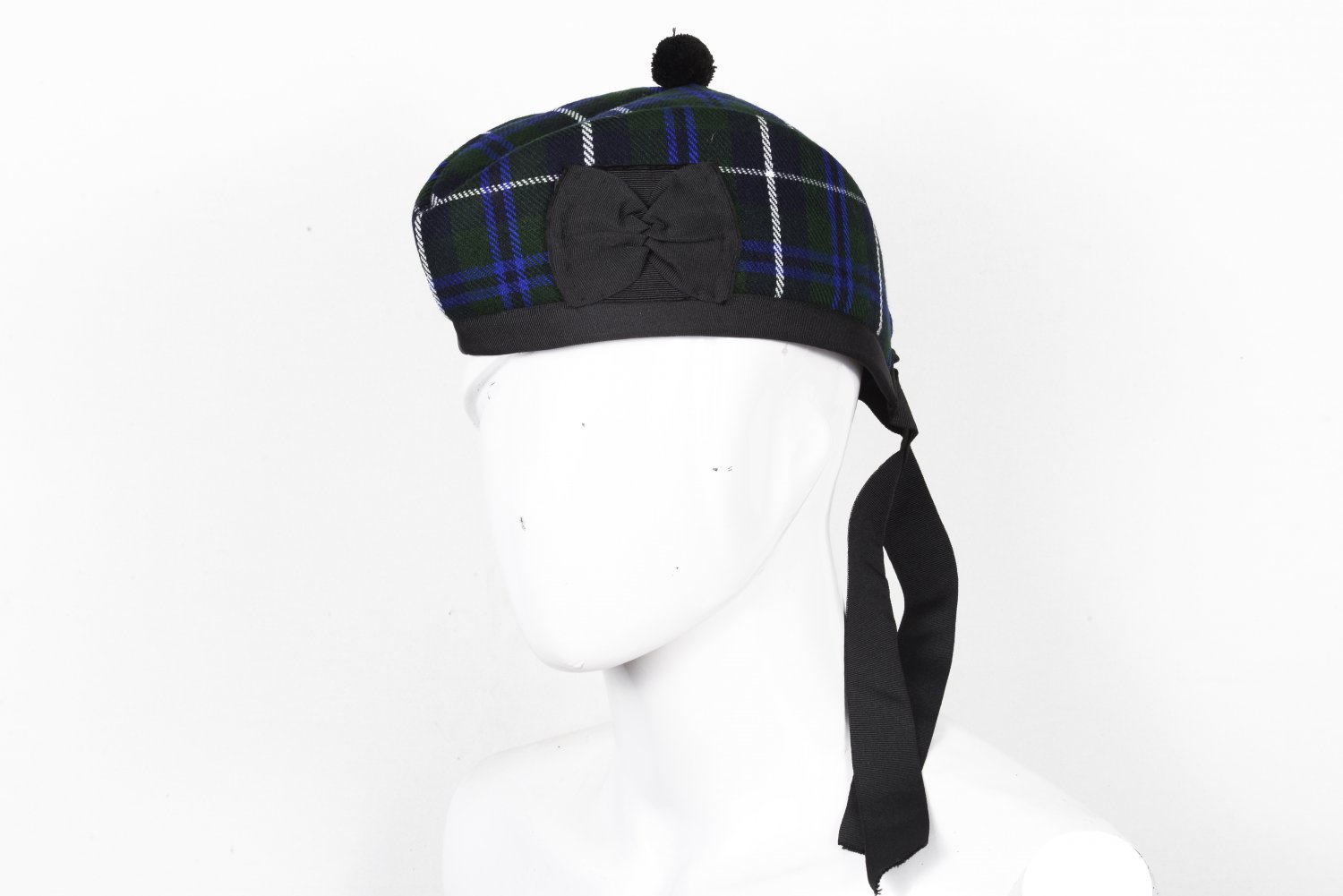 Scottish GLENGARRY Cap Traditional Military Piper Hat KILT Cap Clan Black Blue Douglas Size 54 cm