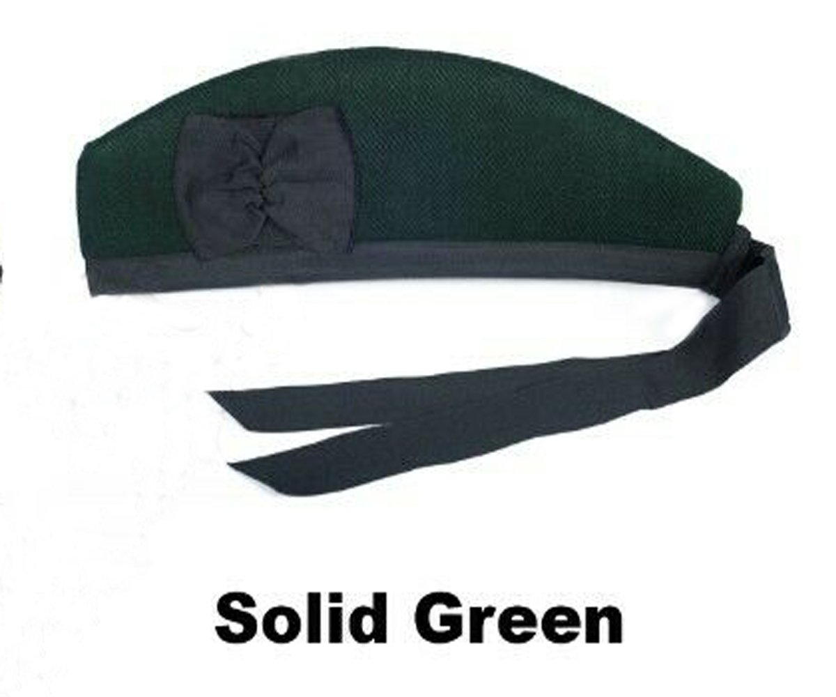 Scottish GLENGARRY Cap Traditional Military Piper Hat KILT Cap Clan Solid Green Size 64 cm