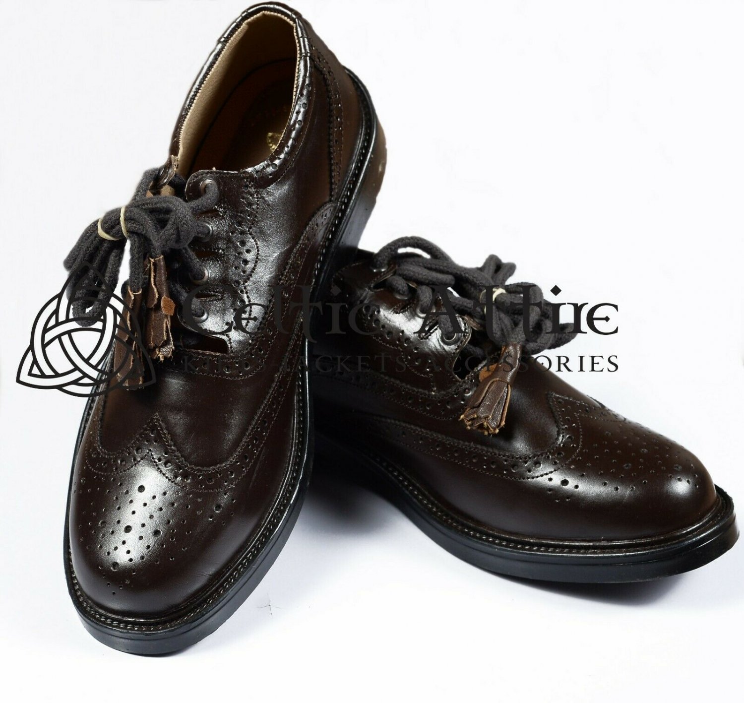 Scottish Kilt Ghillie Brogue Brown Shoes 100%Genuine Leather Shoes Size 8