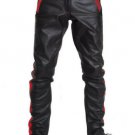 Men's REAL COWHIDE LEATHER PANTS COLOR Black And Red STRIPES BIKERS PANTS Size 28