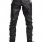 Men's REAL COWHIDE LEATHER PANTS COLOR Black And White STRIPES BIKERS PANTS Size 28